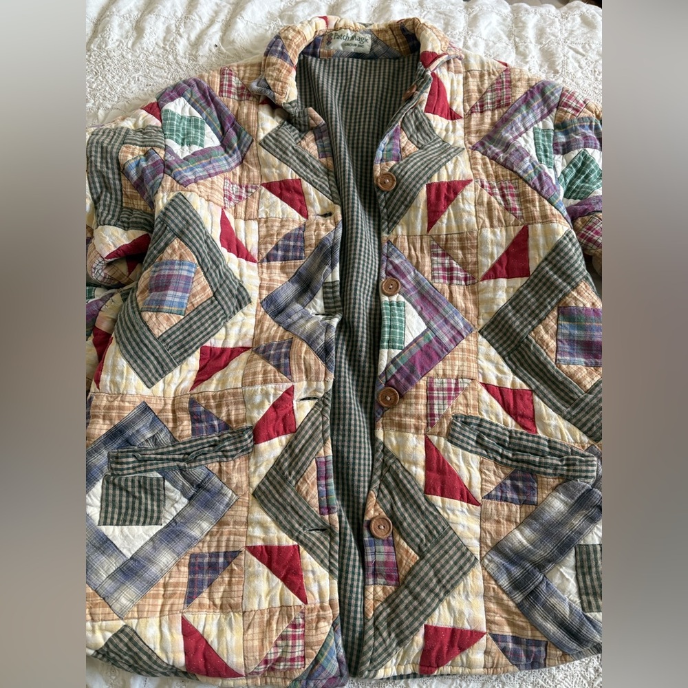 Patchwork Quilted Jacket With Button Closure Medi… - image 2